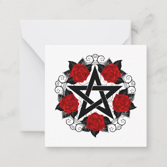 Pentagram with Red Roses Note Card (Front)