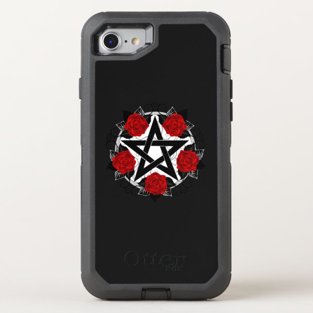 Pentagram with Red Roses Otterbox iPhone Case (Back)