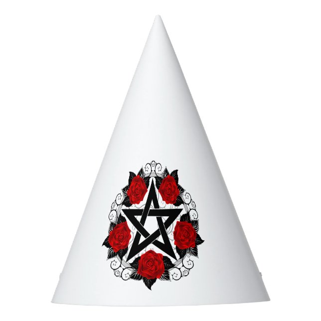 Pentagram with Red Roses Party Hat (Front)