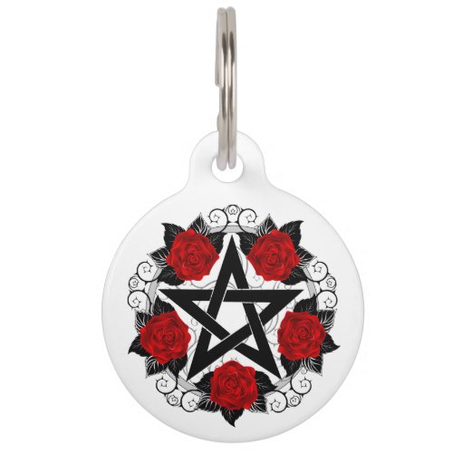 Pentagram with Red Roses Pet ID Tag