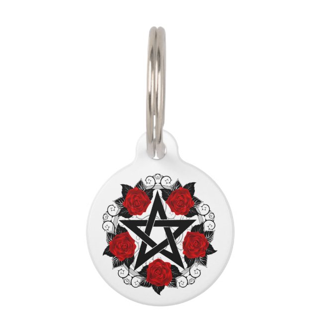 Pentagram with Red Roses Pet ID Tag (Front)