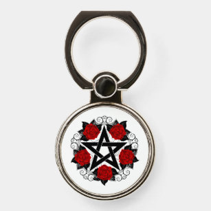 Pentagram with Red Roses Phone Ring Stand