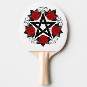 Pentagram with Red Roses Ping Pong Paddle