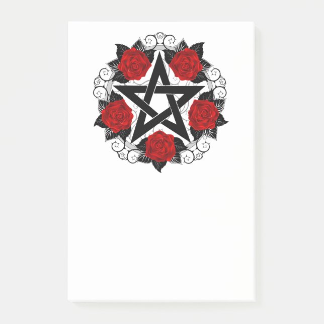 Pentagram with Red Roses Post-it Notes (Front)