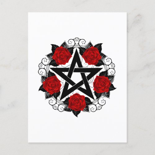 Pentagram with Red Roses Postcard