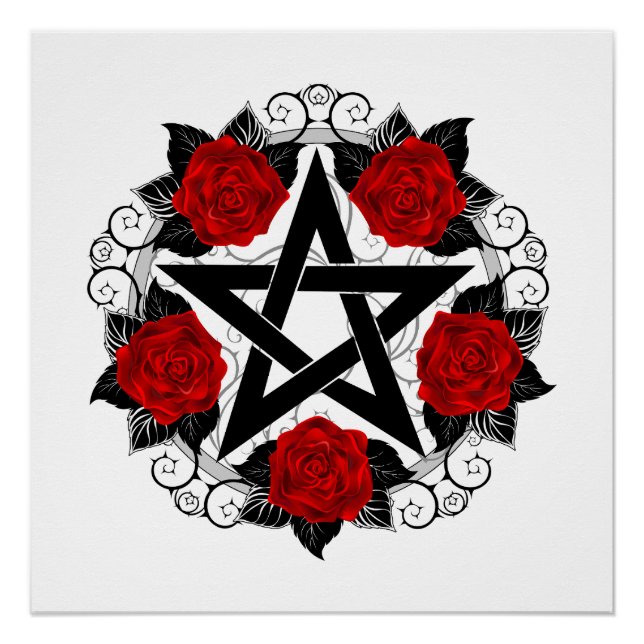Pentagram with Red Roses Poster (Front)