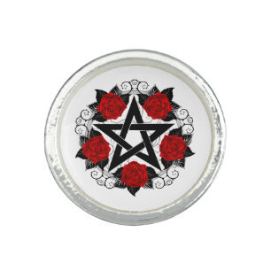 Pentagram with Red Roses Ring