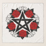 Pentagram with Red Roses Scarf<br><div class="desc">Black pentagram with pattern,  decorated with blooming,  red roses with leaves on white background. Tattoo style.</div>