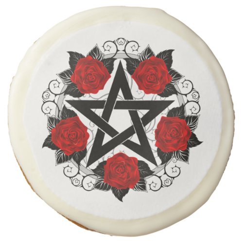 Pentagram with Red Roses Sugar Cookie