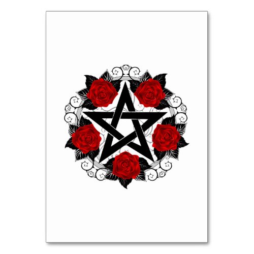 Pentagram with Red Roses Table Number