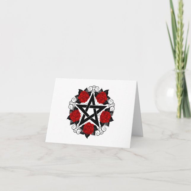 Pentagram with Red Roses Thank You Card (Front)