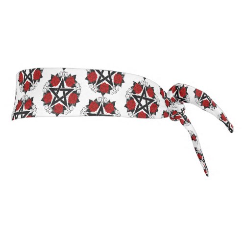 Pentagram with Red Roses Tie Headband