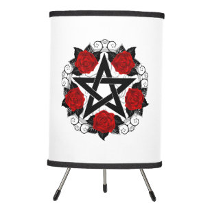 Pentagram with Red Roses Tripod Lamp