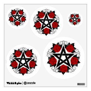 Pentagram with Red Roses Wall Decal