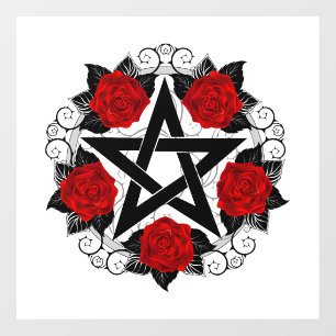 Pentagram with Red Roses Wall Decal