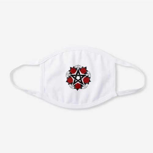 Pentagram with Red Roses White Cotton Face Mask