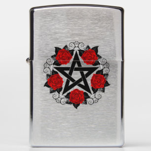 Pentagram with Red Roses Zippo Lighter