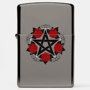 Pentagram with Red Roses Zippo Lighter