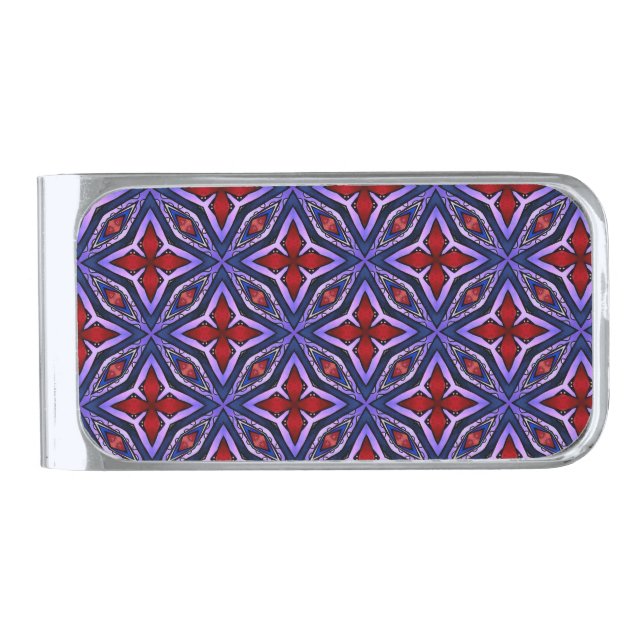 Pentas on Purple Art Silver Finish Money Clip (Front)