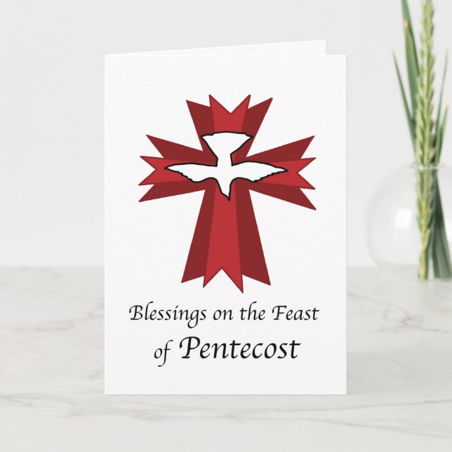 Pentecost Blessings Dove on Red Cross Card (Front)