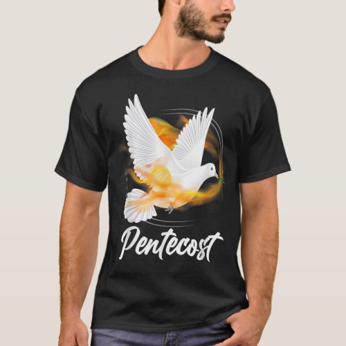 Pentecost Doves Tongues Fire Flame Holy Spirit Cat T_Shirt