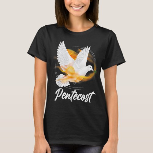 Pentecost Doves Tongues Fire Flame Holy Spirit Cat T_Shirt