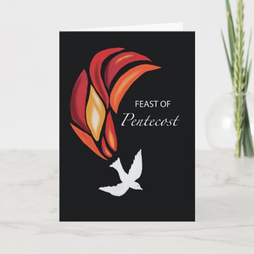 Pentecost Fire of Holy Spirit Dove on Black Card