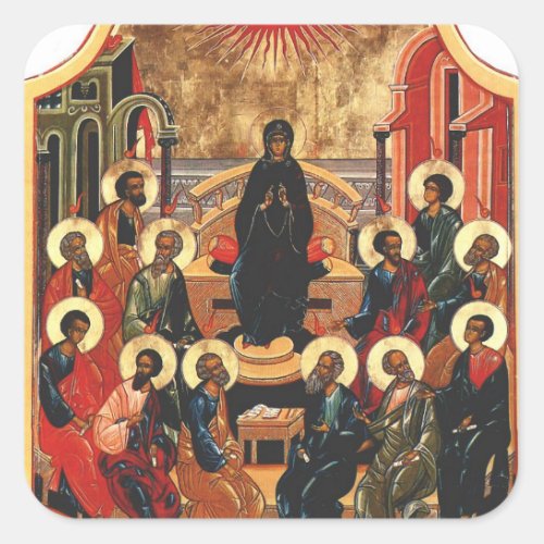 Pentecost Orthodox Christian Byzantine Icon Square Sticker