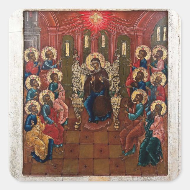 Pentecost Orthodox Christian Byzantine Icon Square Sticker (Front)