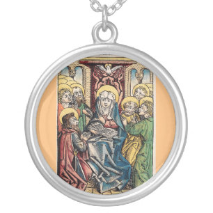 Pentecost scene after Easter Sunday Silver Plated Necklace