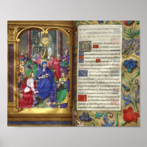 Pentecost Scene Medieval Renaissance Manuscript Poster
