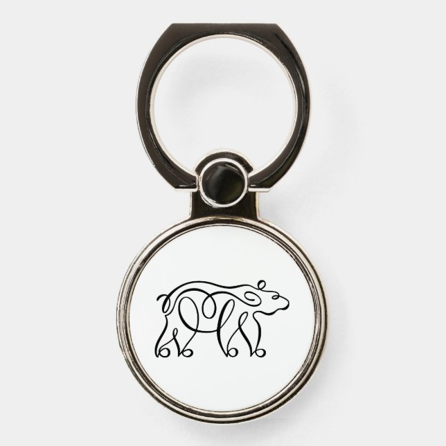 Penwork Calligraphic Bear Phone Ring Stand (Front)