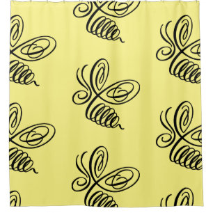 Penwork Calligraphic Honey Bee Shower Curtain
