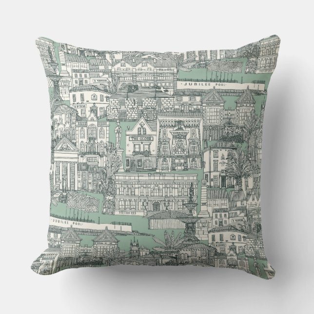 Penzance toile balsam duck egg throw pillow (Front)