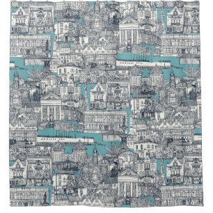 Penzance toile indigo turquoise shower curtain