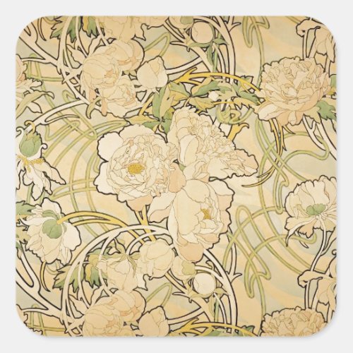 Peonies 1897 square sticker