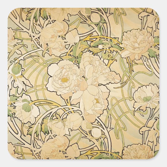 Peonies 1897 square sticker (Front)
