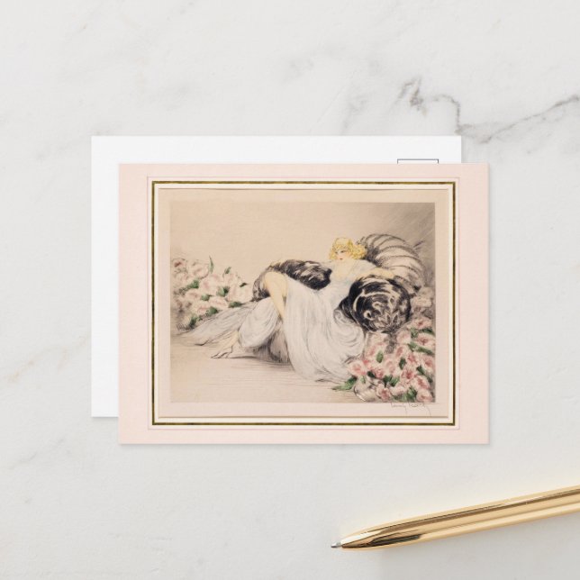 Peonies, 1935 by Louis Icart Postcard (Front/Back In Situ)