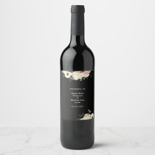 Peonies and Anemones blooming Wedding Wine Label