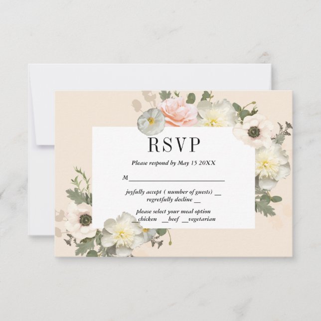 Peonies and Anemones Romantic RSVP Card (Front)