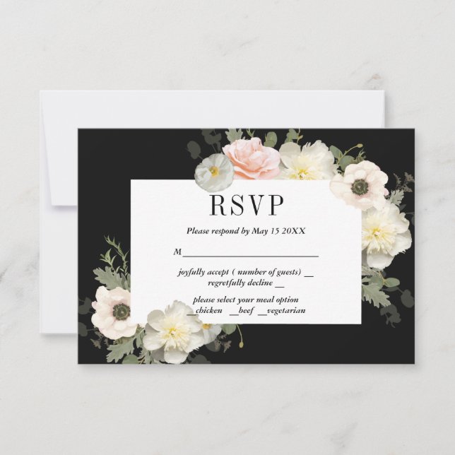 Peonies and Anemones Romantic RSVP Card (Front)