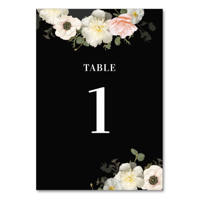 Peonies and Anemones Wedding Table Number (Front)