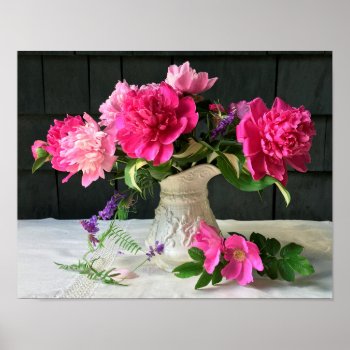 Peonies And Antique Roses ©dianeheller2019 Poster by logodiane at Zazzle