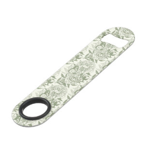 Peonies and butterflies block print, sage green an bar key