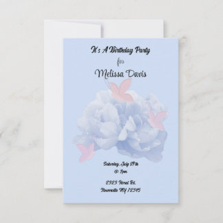 Peonies and Butterflies Pastel Birthday Invitation