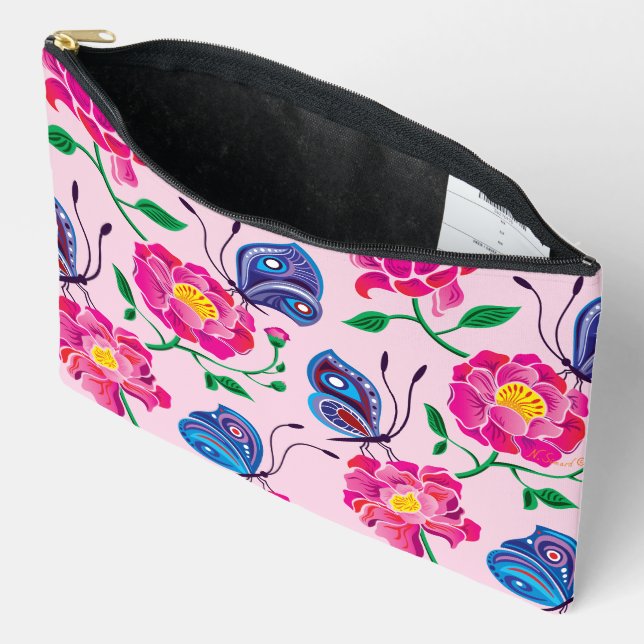 Peonies and Butterflies Pattern Accessory Pouch (Open)