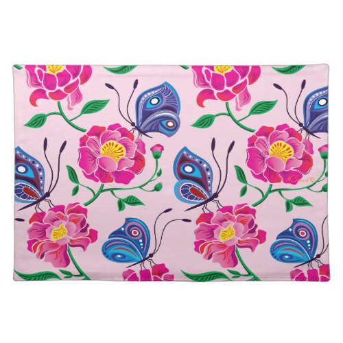 Peonies and Butterflies Pattern Cloth Placemat