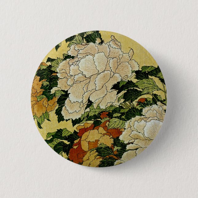 Peonies and Butterfly Pinback Button (Front)