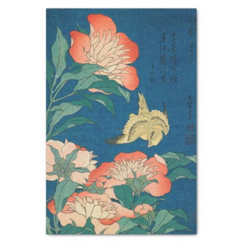 Peonies and Canary 1834 by Katsushika Hokusai Tissue Paper