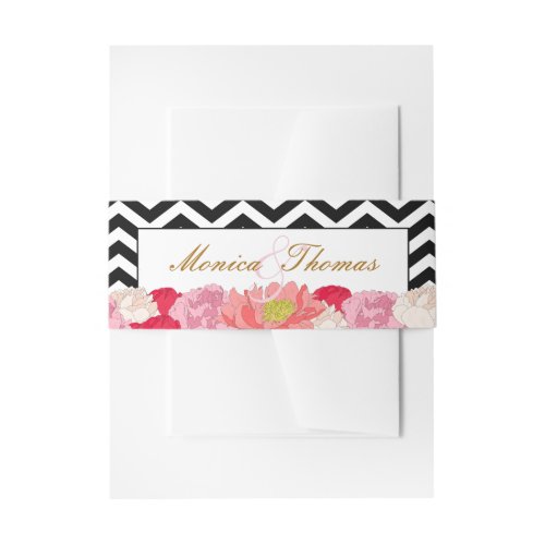 Peonies and Chevrons Invitation Belly Band